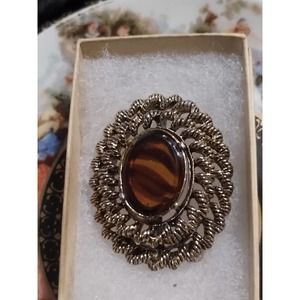 Gorgeous tigers eye golden brooch